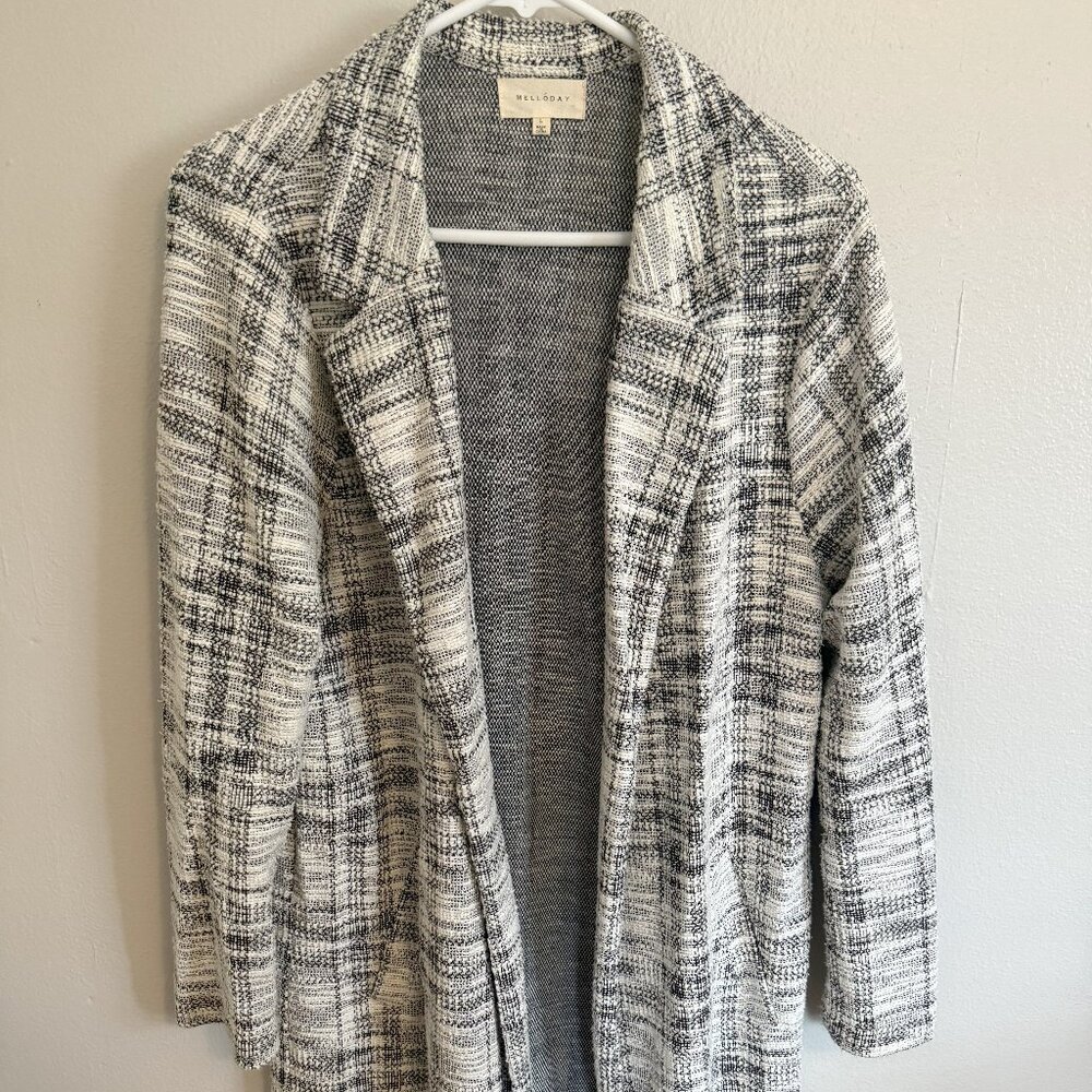 Melloday Open Front Lightweight Plaid Topper in Black & Ivory from Nordstrom